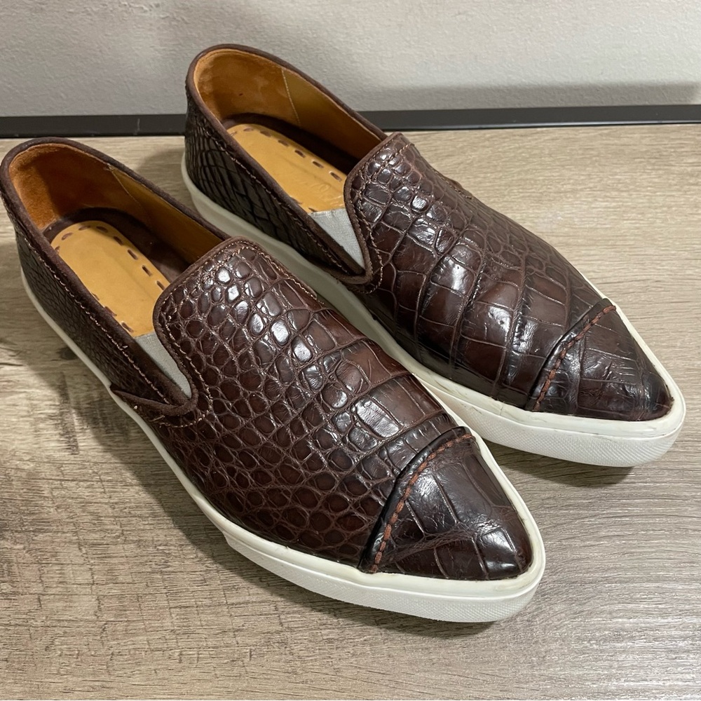 Women's RHONDA OCHS Brown ALLIGATOR Embossed LEATHER Slip-On SPORT LOAFERS Shoes